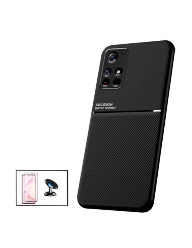 Kit Capa Magnetic Lux + Película Vidro Temperado 5D Full Cover Curved + Suporte Magnético de Carro para Xiaomi Poco M4 Pro 5G