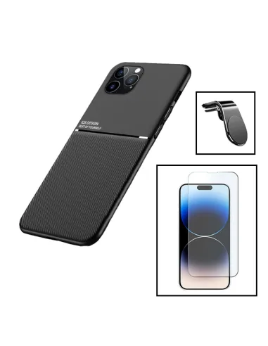 Kit Capa Magnetic Lux + Vidro Temperado ClearGlass + Suporte Magnético L para Apple iPhone 15 - Preto