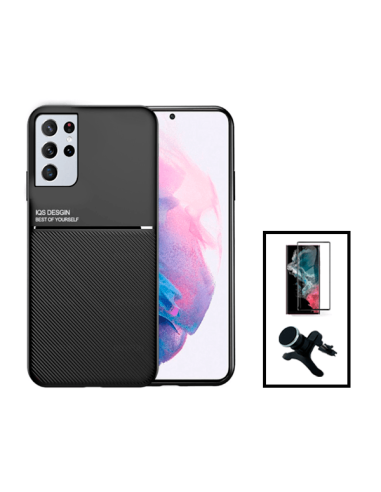 Kit Capa Magnetic Lux + Película Vidro Temperado 5D Full Cover Curved + Suporte Magnético de Carro Reforçado para Samsung Galaxy