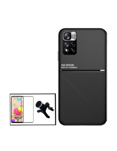 Kit Capa Magnetic Lux + Película Vidro Temperado 5D Full Cover Curved + Suporte Magnético de Carro Reforçado para Xiaomi 11i