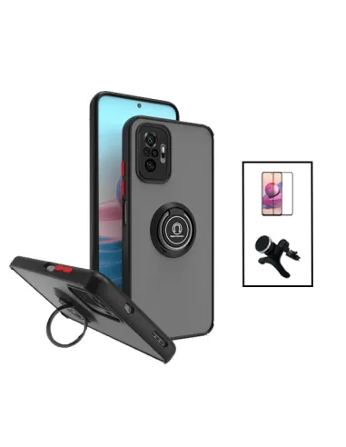 Kit Capa Magnetic Ring + Vidro Temperado Premium + Suporte Magnético Reforçado para Xiaomi Redmi Note 10 Pro - Preto