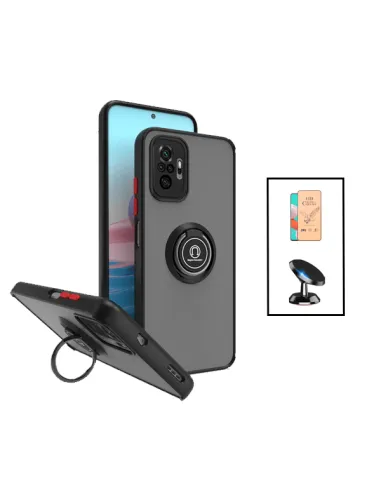 Kit Capa Magnetic Ring + Película CeramicGlass + Suporte Magnético para Xiaomi Redmi Note 10 Pro - Preto