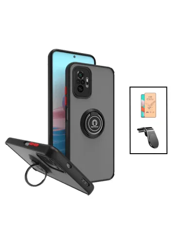 Kit Capa Magnetic Ring + Película CeramicGlass + Suporte Magnético L para Xiaomi Redmi Note 10 Pro - Preto