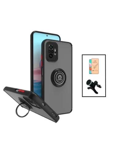 Kit Capa Magnetic Ring + Película CeramicGlass + Suporte Magnético Reforçado para Xiaomi Redmi Note 10 Pro - Preto