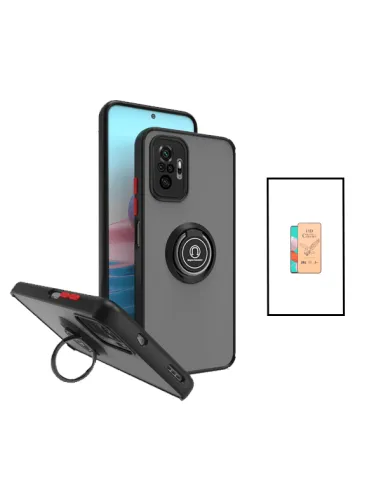 Kit Capa Magnetic Ring + Película CeramicGlass para Xiaomi Redmi Note 10 Pro - Preto