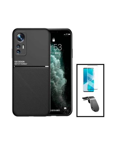 Kit Capa Magnetic Lux + Película Vidro Temperado 5D Full Cover Curved + Suporte Magnético L Safe Driving para Xiaomi 12 - Preto