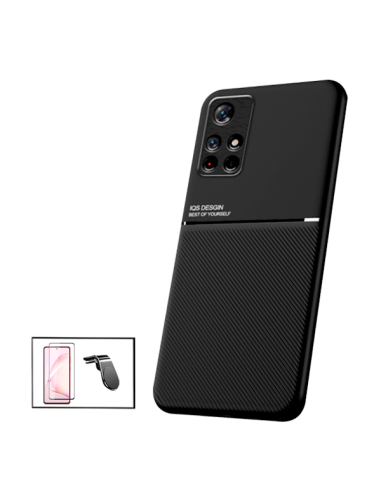 Kit Capa Magnetic Lux + Película Vidro Temperado 5D Full Cover Curved + Suporte Magnético L Safe Driving para Xiaomi Poco M4 Pro