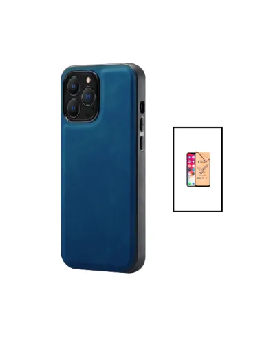 Kit Capa MagneticLeather + CeramicGlass Full Coverpara Apple iPhone 14 Pro Max - Azul