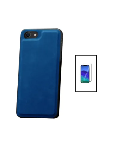 Kit Capa MagneticLeather + Vidro Full Cover Premium para Apple iPhone SE 2022 - Azul