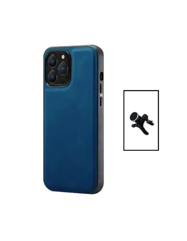 Kit Capa MagneticLeather + Suporte Magnético Reforçado para Apple iPhone 14 Pro Max - Azul