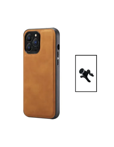 Kit Capa MagneticLeather + Suporte Magnético Reforçado para Apple iPhone 14 Pro Max - Castanha