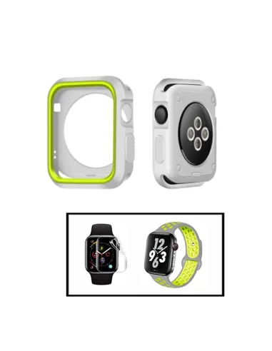 Kit Capa DoubleColor + SportyStyle + P. Gel para Apple Watch Series 3 - 38mm - Cinza / Verde Fluorescente