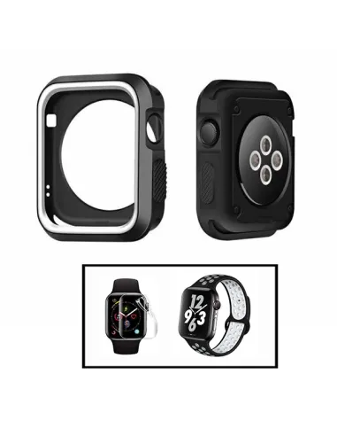 Kit Capa DoubleColor + SportyStyle + P. Gel para Apple Watch Series 3 - 38mm - Preto / Branco