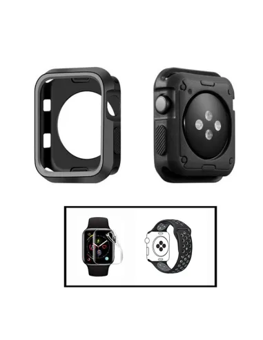 Kit Capa DoubleColor + SportyStyle + P. Gel para Apple Watch Series 3 - 38mm - Preto / Verde Fluorescente