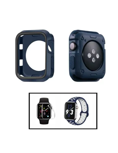 Kit Capa DoubleColor + SportyStyle + P. de Gel para Apple Watch Series 3 - 42mm - Azul Escuro / Preto / Azul Escuro / Branco