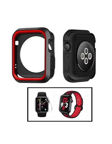 Kit Capa DoubleColor + SportyStyle + P. Gel para Apple Watch Series 3 - 42mm - Preto / Vermelho