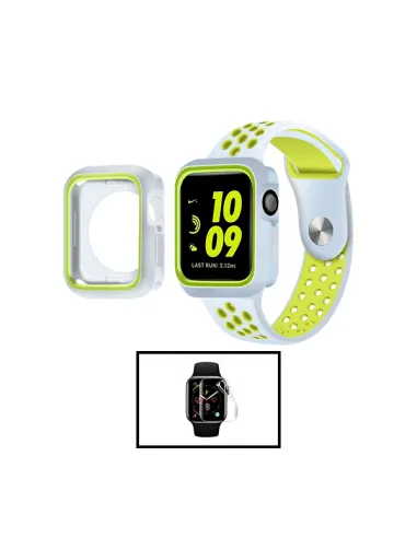 Kit Capa DoubleColor + SportyStyle + P. Gel para Apple Watch Series 7 - 41mm - Cinza / Verde