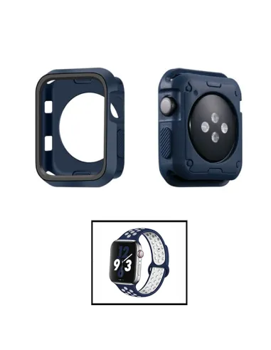 Kit Capa DoubleColor + Bracelete SportyStyle para Apple Watch Series 3 - 38mm - Azul Escuro / Preto