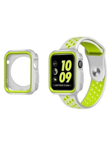 Kit Capa DoubleColor + Bracelete SportyStyle para Apple Watch Series 3 - 38mm - Cinza / Verde Fluorescente