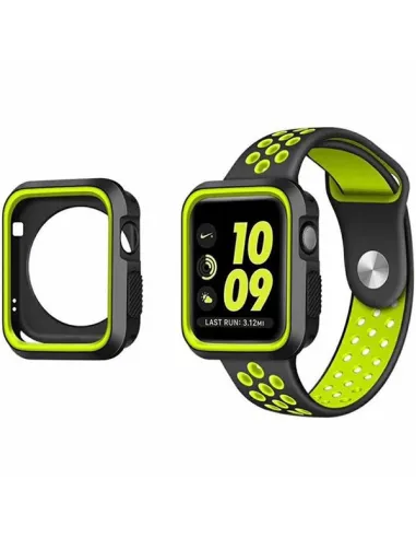 Kit Capa DoubleColor + Bracelete SportyStyle para Apple Watch Series 3 - 38mm - Preto / Verde Fluorescente