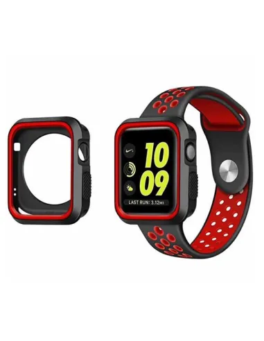 Kit Capa DoubleColor + Bracelete SportyStyle para Apple Watch Series 3 - 38mm - Preto / Vermelho