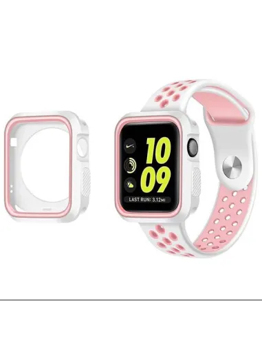 Kit Capa DoubleColor + Bracelete SportyStyle para Apple Watch Series 3 - 42mm - Branco / Rosa