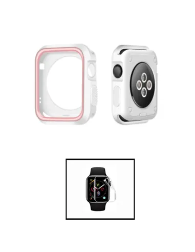 Kit Capa Military  DoubleColor + Película de Hydrogel para Apple Watch SE (2022) 40mm - Branco / Rosa