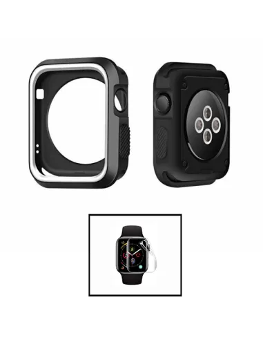 Kit Capa Military  DoubleColor + Película de Hydrogel para Apple Watch SE (2022) 40mm - Preto / Branco