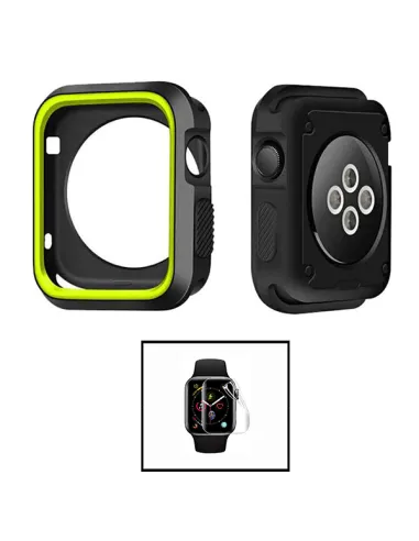 Kit Capa Military  DoubleColor + Película de Hydrogel para Apple Watch SE (2022) 40mm - Preto / Verde Fluorescente