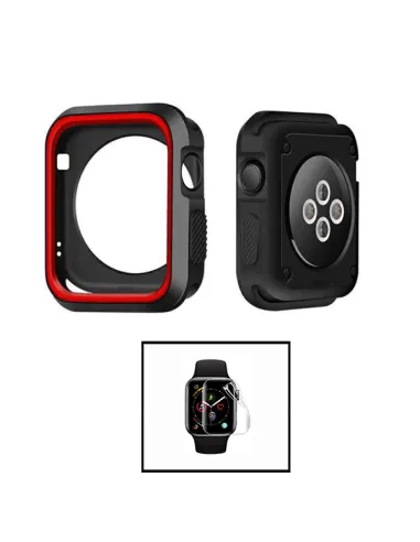 Kit Capa Military  DoubleColor + Película de Hydrogel para Apple Watch SE (2022) 40mm - Preto / Vermelho