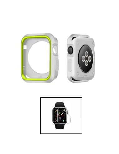 Kit Capa Military  DoubleColor + Película de Hydrogel para Apple Watch SE (2022) 44mm - Cinza / Verde Fluorescente