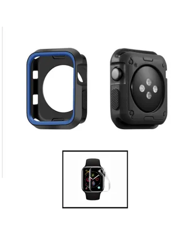 Kit Capa Military  DoubleColor + Película de Hydrogel para Apple Watch SE (2022) 44mm - Preto / Azul