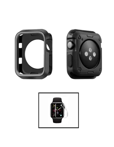 Kit Capa Military  DoubleColor + Película de Hydrogel para Apple Watch SE (2022) 44mm - Preto / Cinza