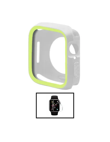 Kit Capa Military  DoubleColor + Película de Hydrogel para Apple Watch Series 7 - 41mm - Cinza / Verde