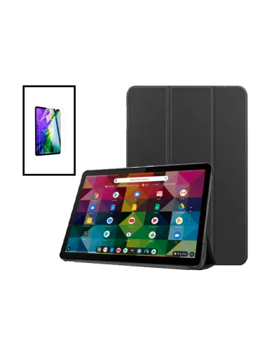 Kit Capa Premium Leather Anti-Impact Protection + Película Hydrogel Frente para TCL NXTPaper 10s - Preto