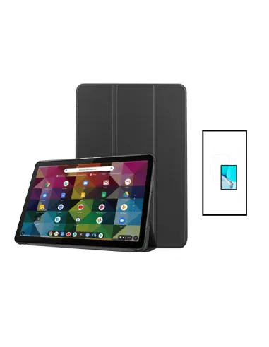 Kit Capa Premium Leather Anti-Impact Protection + Vidro Temperado Vidro Full Cover para Lenovo P11 PRO 2GEN - Preto