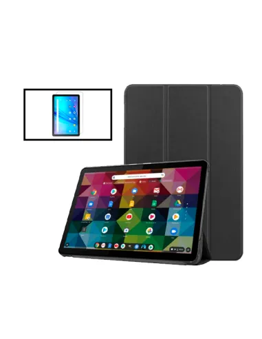 Kit Capa Premium Leather Anti-Impact Protection + Vidro Temperado Vidro Full Cover para TCL Tab 10s - Preto