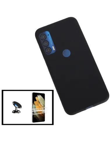 Kit Capa Silicone Líquido + Película Hydrogel Frente + Suporte Magnético para Motorola Edge (2021)