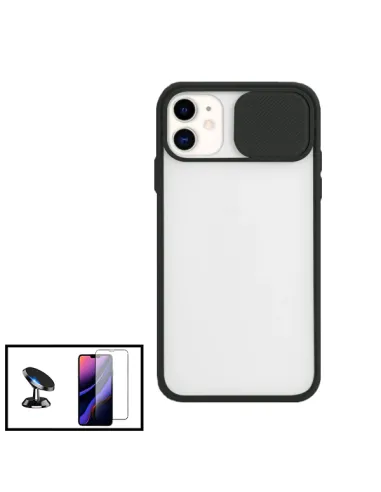 Kit Capa Slide Window Frosted + Vidro Temperado Premium + Suporte Magnético para iPhone 11 - Preto