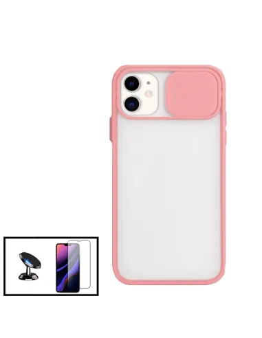 Kit Capa Slide Window Frosted + Vidro Temperado Premium + Suporte Magnético para iPhone 11 - Rosa