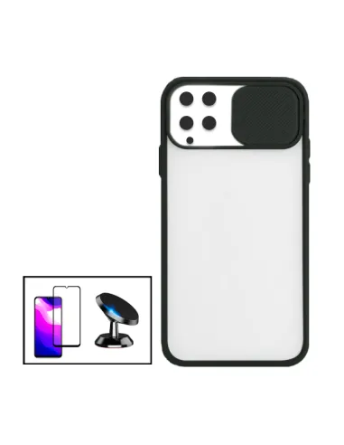 Kit Capa Slide Window Frosted + Vidro Temperado Premium + Suporte Magnético para Samsung Galaxy A22 4G - Preto