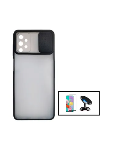 Kit Capa Slide Window Frosted + Vidro Temperado Premium + Suporte Magnético para Samsung Galaxy A52 - Preto