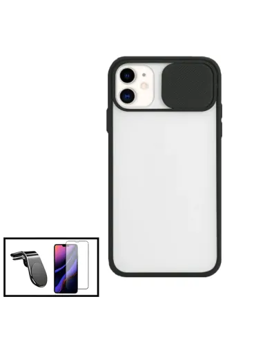 Kit Capa Slide Window Frosted + Vidro Temperado Premium + Suporte Magnético L para iPhone 11 - Preto