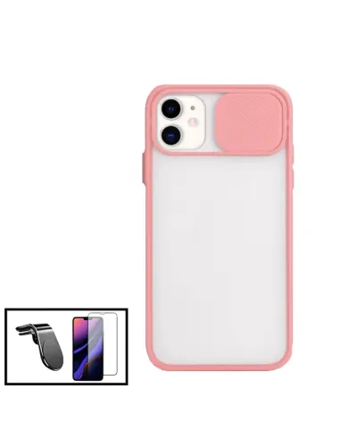 Kit Capa Slide Window Frosted + Vidro Temperado Premium + Suporte Magnético L para iPhone 11 - Rosa