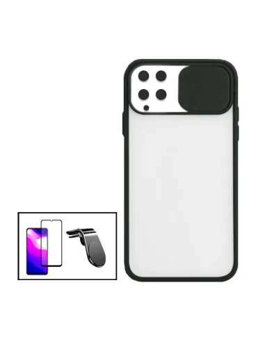 Kit Capa Slide Window Frosted + Vidro Temperado Premium + Suporte Magnético L para Samsung Galaxy M22 - Preto