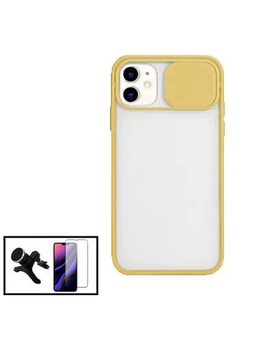 Kit Capa Slide Window Frosted + Vidro Premium + Sup Reforçado para iPhone 11 - Amarelo