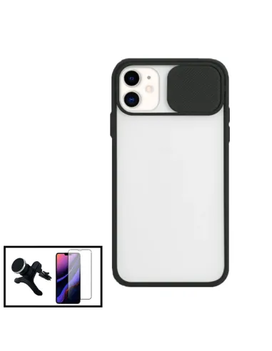 Kit Capa Slide Window Frosted + Vidro Premium + Sup Reforçado para iPhone 11 Pro Max - Preto