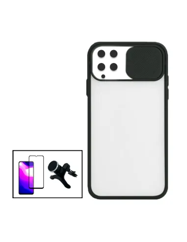 Kit Capa Slide Window Frosted + Vidro Premium + Sup Reforçado para Samsung Galaxy M22 - Preto