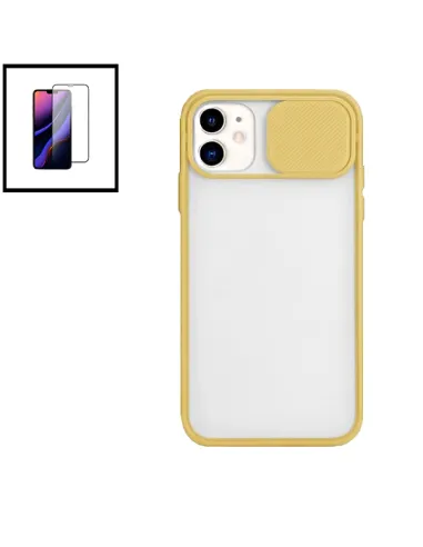 Kit Capa Slide Window Frosted + Vidro Temperado Premium para iPhone 11 - Amarelo