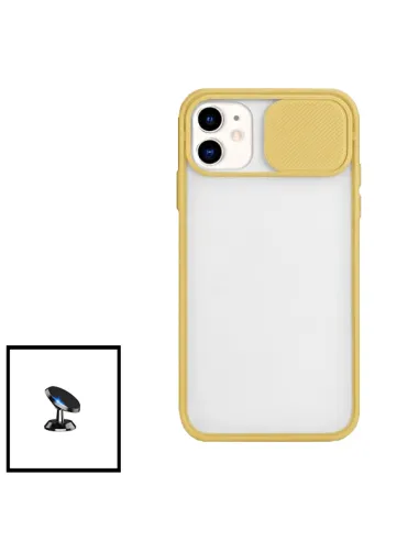 Kit Capa Slide Window Frosted + Suporte Magnético para iPhone 11 - Amarelo